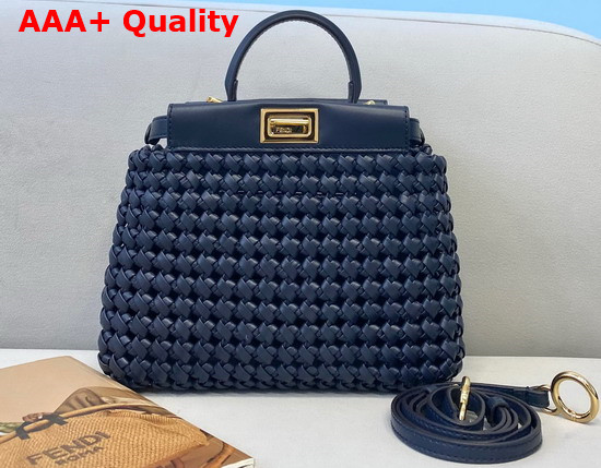 Fendi Peekaboo Mini Blue Braided Leather Bag Replica