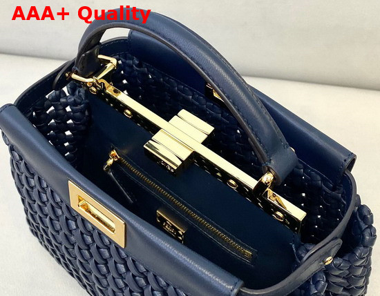 Fendi Peekaboo Mini Blue Braided Leather Bag Replica