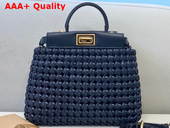 Fendi Peekaboo Mini Blue Braided Leather Bag Replica