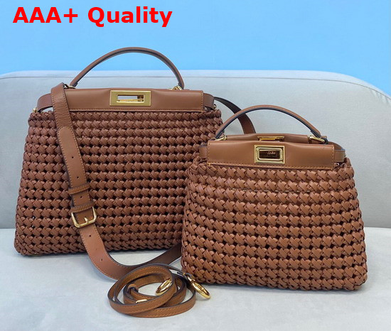 Fendi Peekaboo Mini Brown Braided Leather Bag Replica