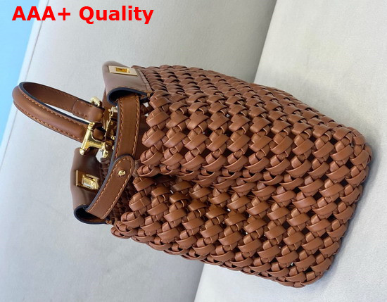 Fendi Peekaboo Mini Brown Braided Leather Bag Replica