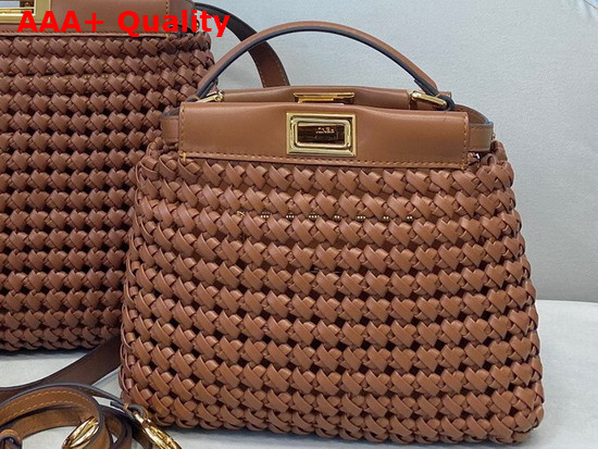 Fendi Peekaboo Mini Brown Braided Leather Bag Replica