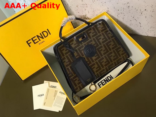 Fendi Peekaboo Mini Defender Black Patent Leather Bag with Glazed Fabric Cover Replica