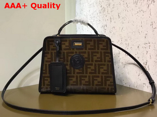 Fendi Peekaboo Mini Defender Black Patent Leather Bag with Glazed Fabric Cover Replica