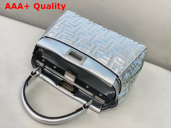 Fendi Peekaboo Mini Handbag Silver Nappa Leather Sequin Embroidery FF Motif Replica