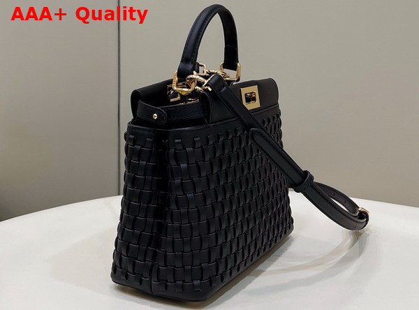 Fendi Peekaboo Mini Handbag in Black Woven Leather Replica