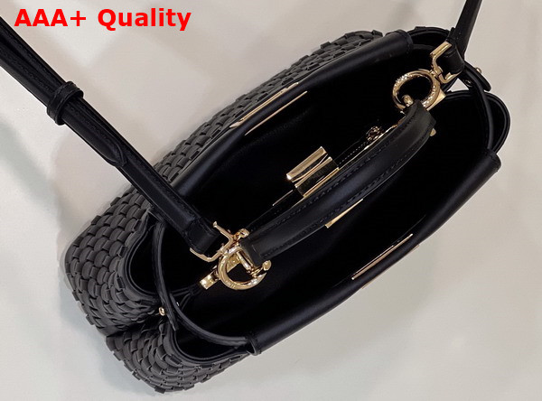 Fendi Peekaboo Mini Handbag in Black Woven Leather Replica