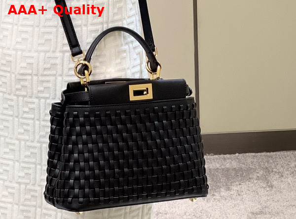 Fendi Peekaboo Mini Handbag in Black Woven Leather Replica