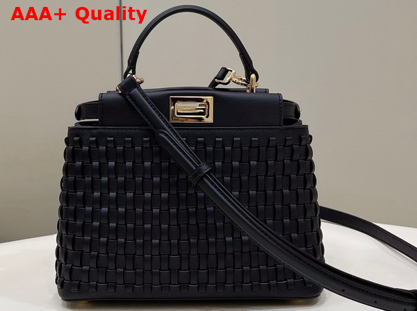 Fendi Peekaboo Mini Handbag in Black Woven Leather Replica