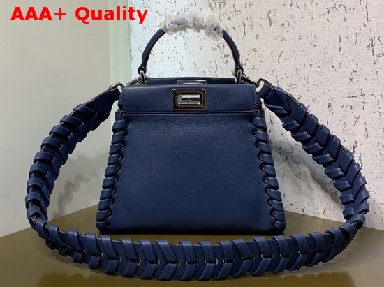 Fendi Peekaboo Mini Handbag in Blue Calfskin with a Tone on Tone Weave Along the Edges Replica