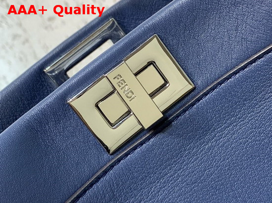 Fendi Peekaboo Mini Handbag in Blue Calfskin with a Tone on Tone Weave Along the Edges Replica