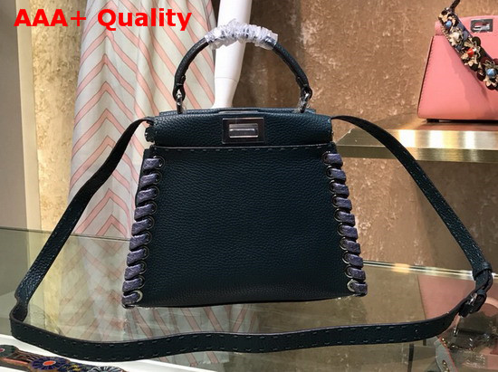 Fendi Peekaboo Mini Handbag in Green Roman Leather with Hand Sewn Stitches and Elaphe Weave Along The Edges Replica