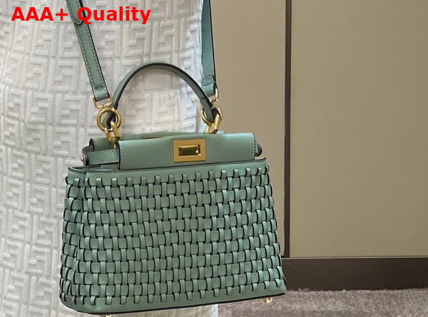 Fendi Peekaboo Mini Handbag in Light Blue Woven Leather Replica