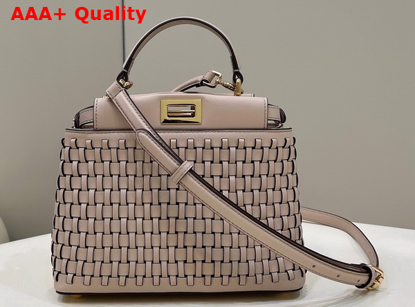 Fendi Peekaboo Mini Handbag in Nude Woven Leather Replica