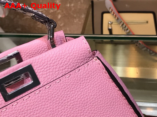 Fendi Peekaboo Mini Handbag in Pink Roman Leather with Elaphe Covered Handle Replica