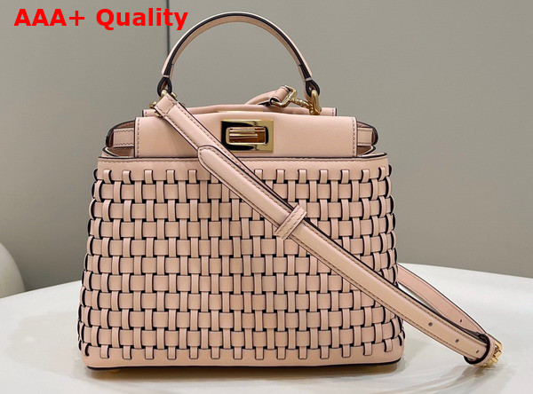 Fendi Peekaboo Mini Handbag in Pink Woven Leather Replica