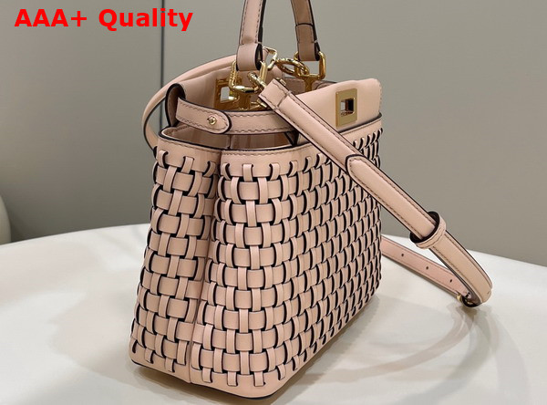 Fendi Peekaboo Mini Handbag in Pink Woven Leather Replica