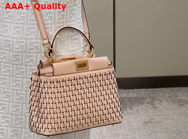 Fendi Peekaboo Mini Handbag in Pink Woven Leather Replica