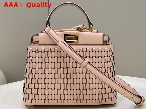 Fendi Peekaboo Mini Handbag in Pink Woven Leather Replica