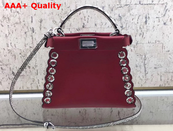 Fendi Peekaboo Mini Handbag in Red Calf Leather with Python Handle and Grommets Replica