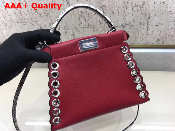 Fendi Peekaboo Mini Handbag in Red Calf Leather with Python Handle and Grommets Replica