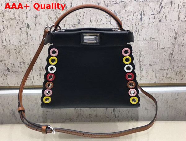 Fendi Peekaboo Mini Handbag with Multicolor Grommets Black Calf Leather Replica