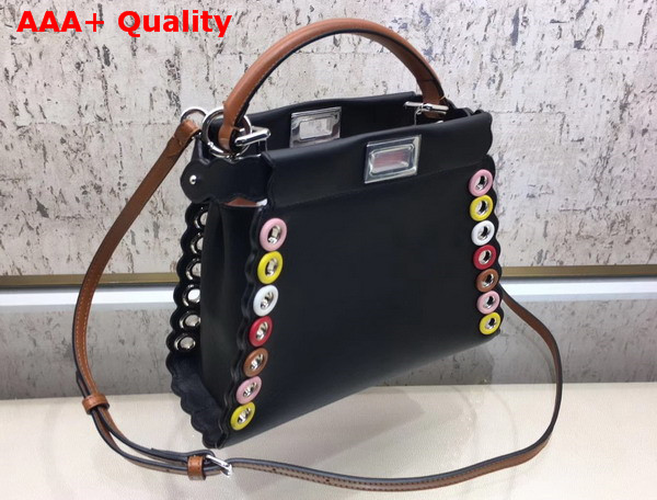 Fendi Peekaboo Mini Handbag with Multicolor Grommets Black Calf Leather Replica