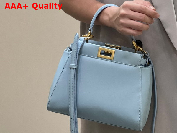 Fendi Peekaboo Mini Light Blue Nappa Leather Bag Replica