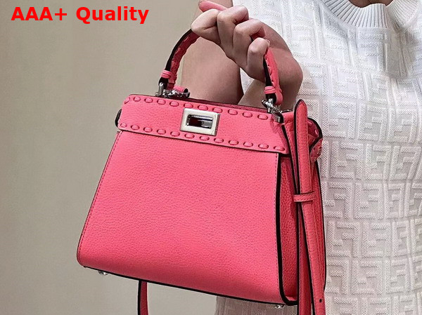 Fendi Peekaboo Mini Pink Selleria Bag with Oversize Topstitching Replica