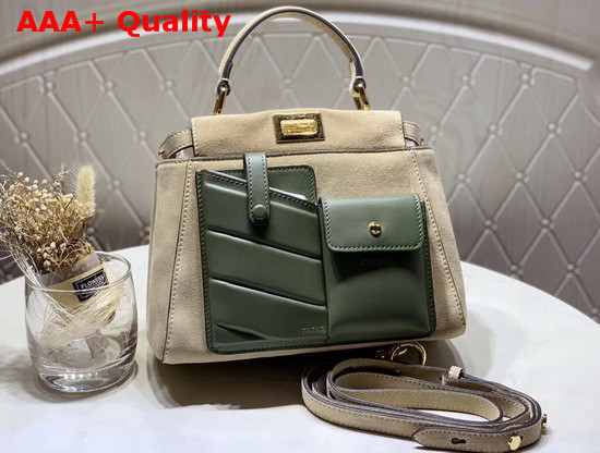 Fendi Peekaboo Mini Pocket Bag Beige Suede and Green Calf Leather Replica