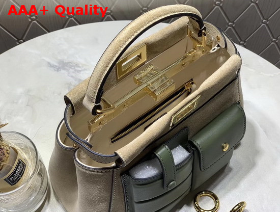 Fendi Peekaboo Mini Pocket Bag Beige Suede and Green Calf Leather Replica