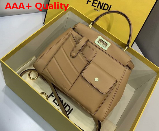 Fendi Peekaboo Mini Pocket Handbag in Beige Calf Leather Replica