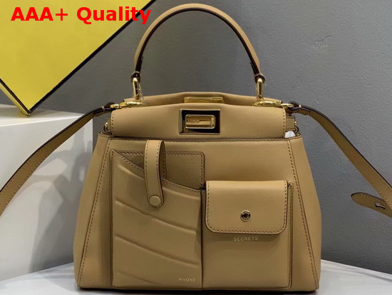 Fendi Peekaboo Mini Pocket Handbag in Beige Calf Leather Replica