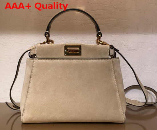 Fendi Peekaboo Mini Pocket Handbag in Beige Suede Leather and Green Leather Replica