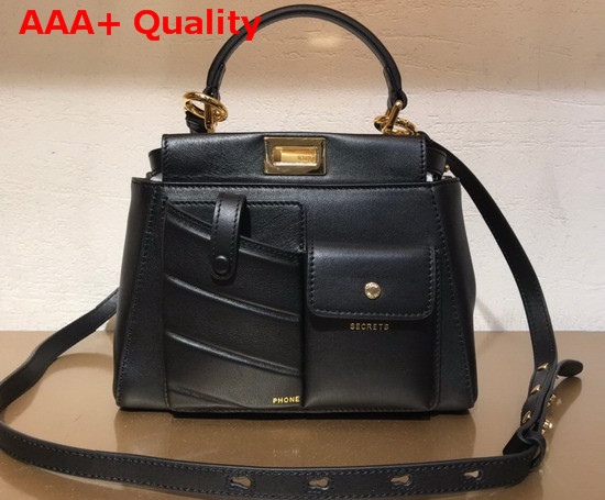 Fendi Peekaboo Mini Pocket Handbag in Black Calf Leather Replica