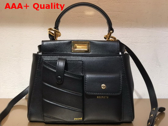 Fendi Peekaboo Mini Pocket Handbag in Black Calf Leather Replica