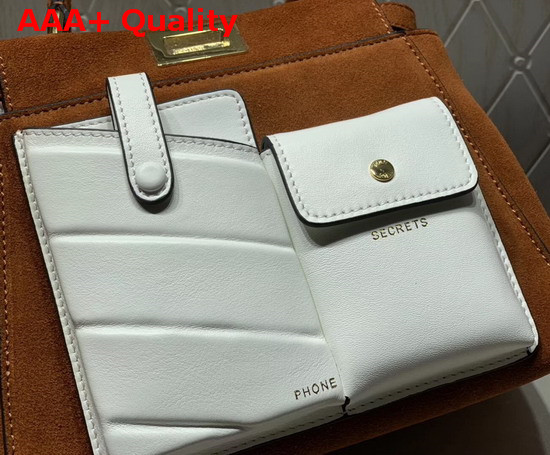 Fendi Peekaboo Mini Pocket Handbag in Brown Suede Leather and White Leather Replica