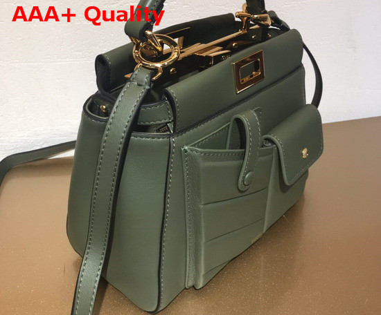 Fendi Peekaboo Mini Pocket Handbag in Green Calf Leather Replica