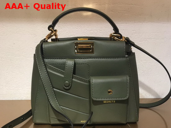 Fendi Peekaboo Mini Pocket Handbag in Green Calf Leather Replica