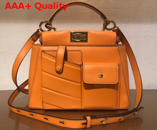 Fendi Peekaboo Mini Pocket Handbag in Orange Calf Leather Replica