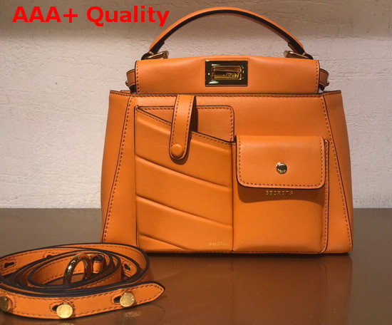 Fendi Peekaboo Mini Pocket Handbag in Orange Calf Leather Replica