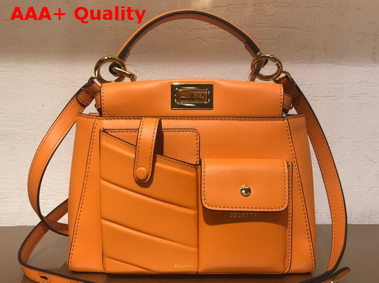 Fendi Peekaboo Mini Pocket Handbag in Orange Calf Leather Replica