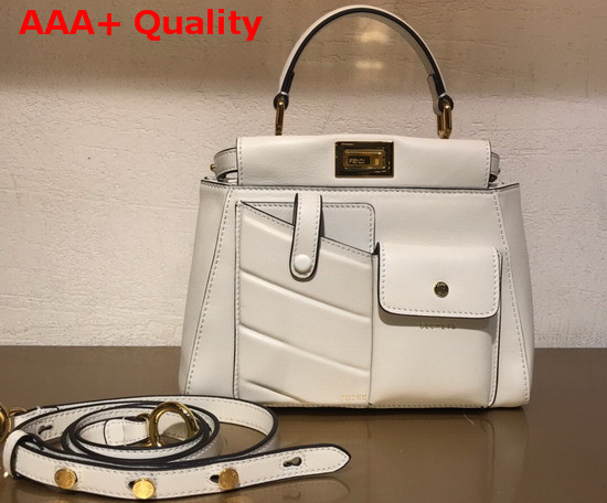 Fendi Peekaboo Mini Pocket Handbag in White Calf Leather Replica