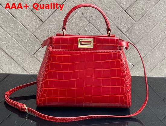 Fendi Peekaboo Mini Red Crocodile Handbag Replica