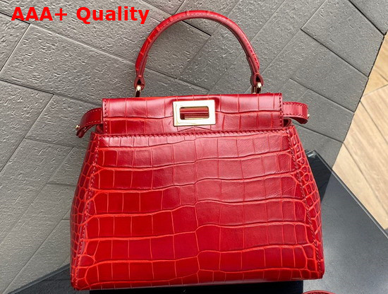 Fendi Peekaboo Mini Red Crocodile Handbag Replica