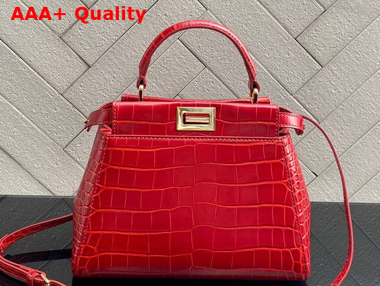 Fendi Peekaboo Mini Red Crocodile Handbag Replica