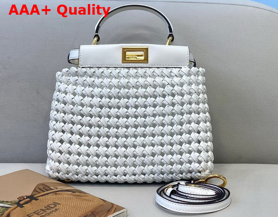 Fendi Peekaboo Mini White Braided Leather Bag Replica