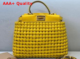 Fendi Peekaboo Mini Yellow Braided Leather Bag Replica