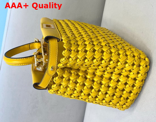 Fendi Peekaboo Mini Yellow Braided Leather Bag Replica