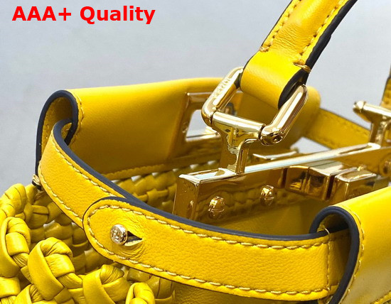 Fendi Peekaboo Mini Yellow Braided Leather Bag Replica